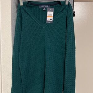 Tommy Hilfiger Green Cable Knit V-Neck Sweater – Size Small – NWT
